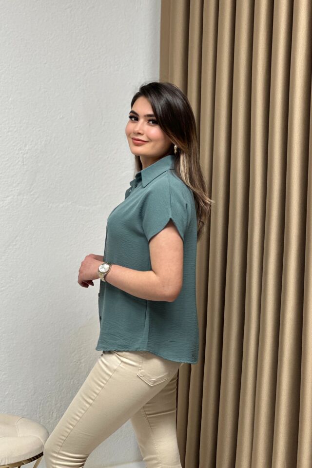 Ayrobin Kumaş Kısa Kollu Gömlek Mint Yeşil