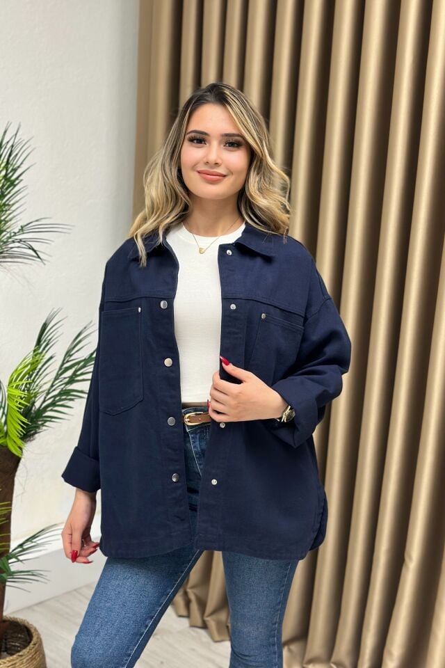 Premium Kalite Gabardin Ceket-Gömlek Lacivert