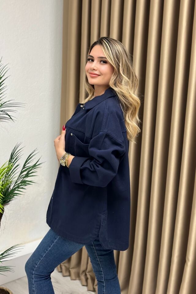 Premium Kalite Gabardin Ceket-Gömlek Lacivert