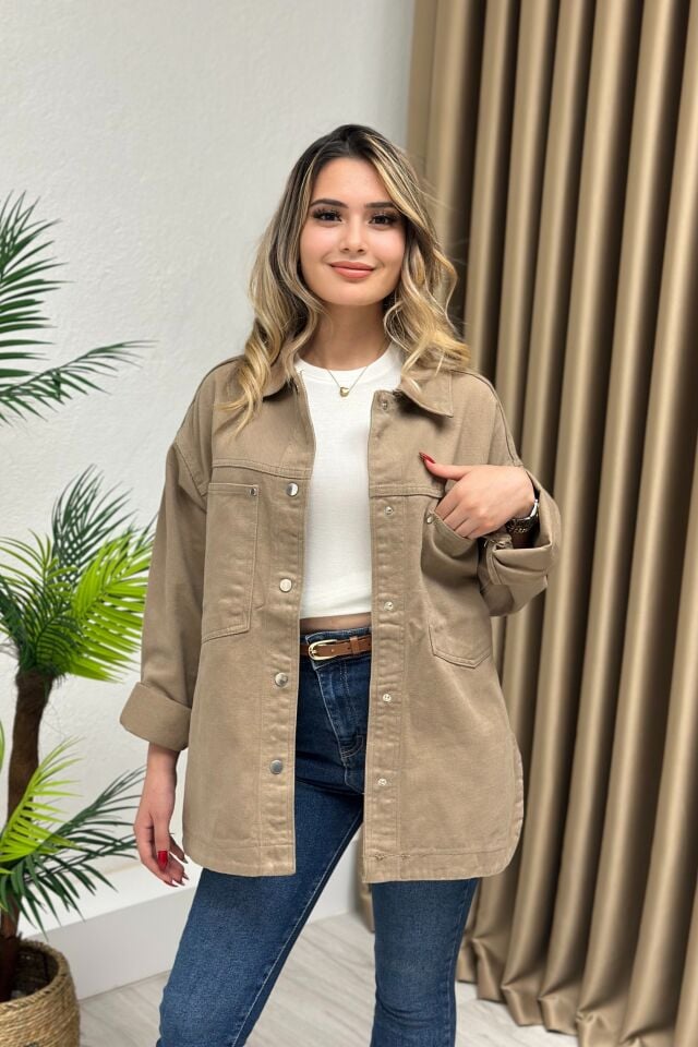 Premium Kalite Gabardin Ceket-Gömlek Camel