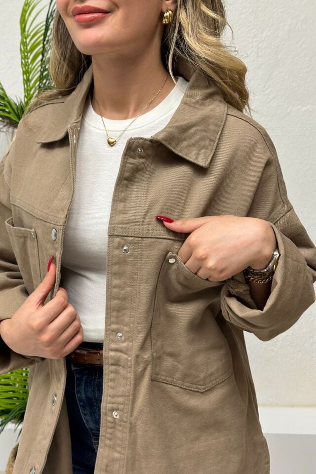 Premium Kalite Gabardin Ceket-Gömlek Camel