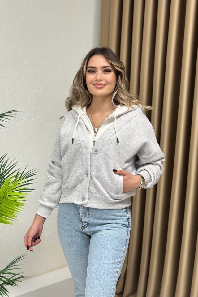 Tasarım Kapşonlu Ceket Gri