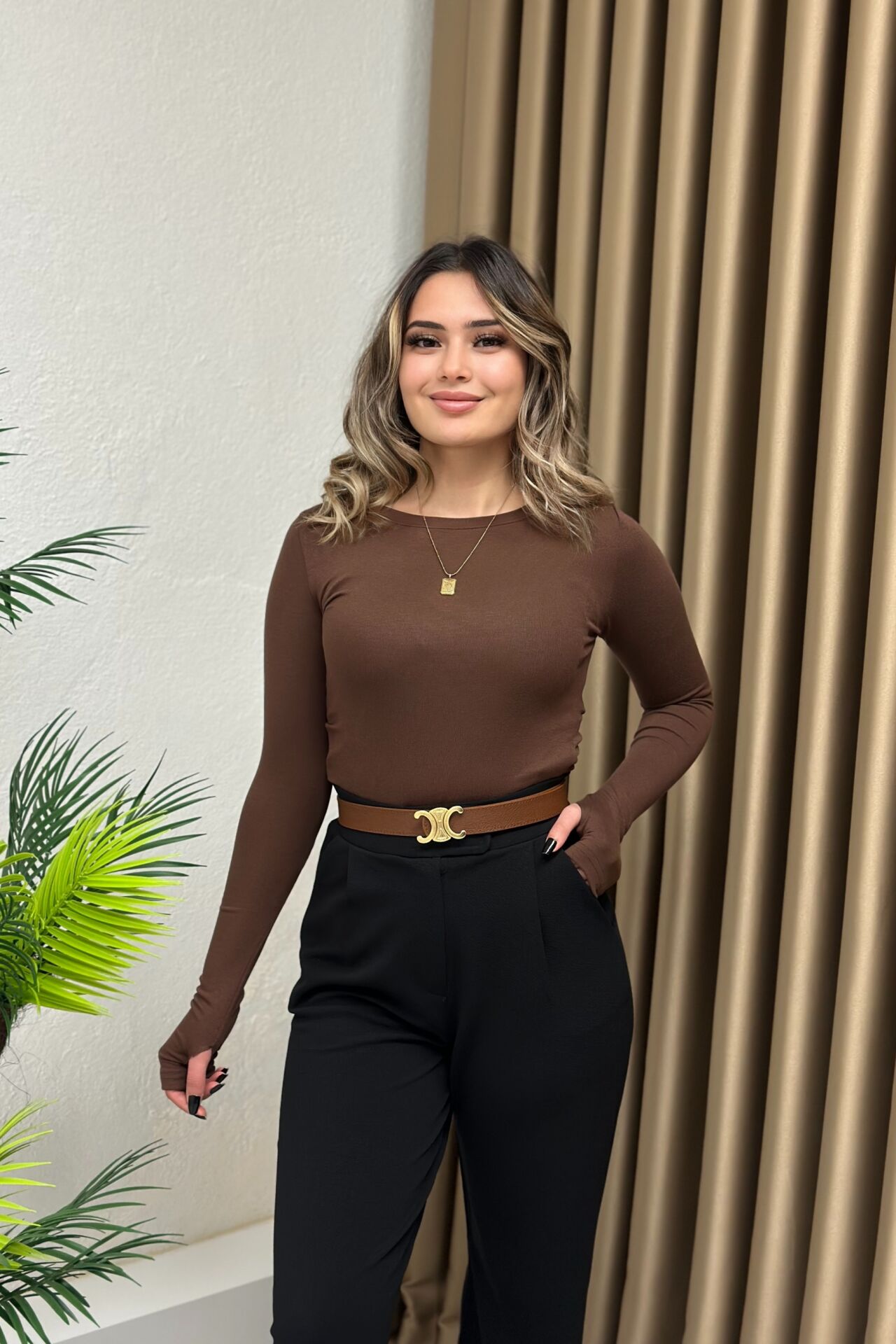 Oysho Parmak Geçmeli Body Kahve