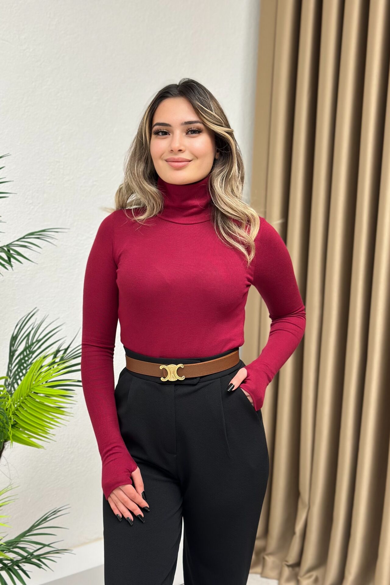 Oysho Balıkcı Yaka Body Bordo