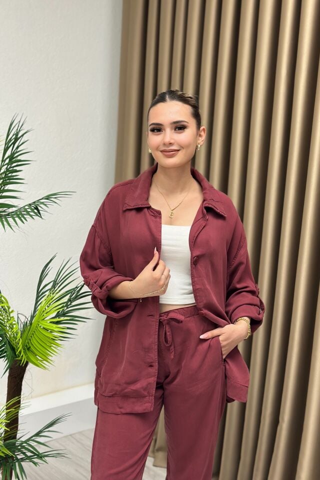 Premium Kalite Tensel Kumaş Takım Bordo