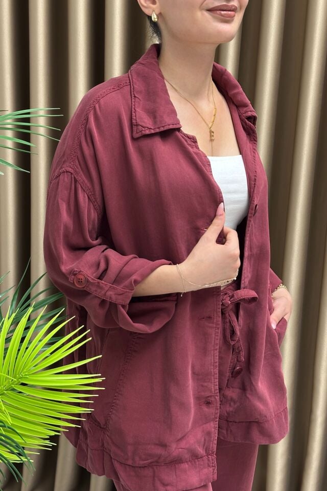 Premium Kalite Tensel Kumaş Takım Bordo
