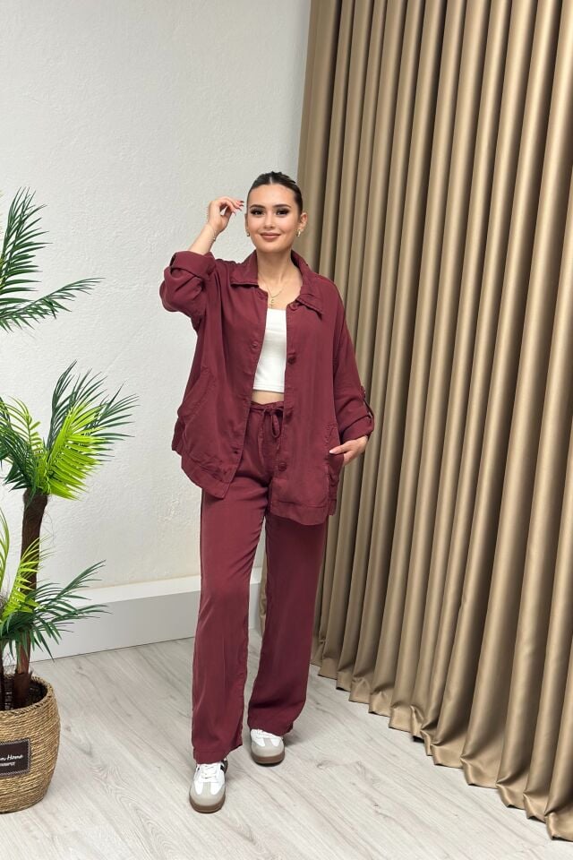 Premium Kalite Tensel Kumaş Takım Bordo