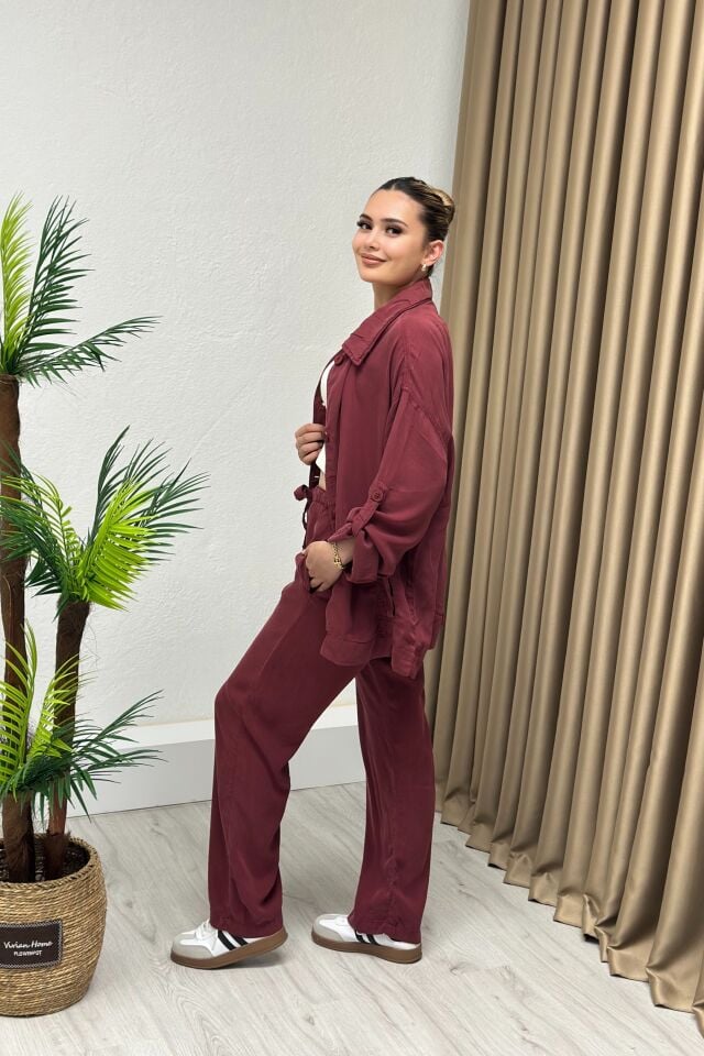 Premium Kalite Tensel Kumaş Takım Bordo