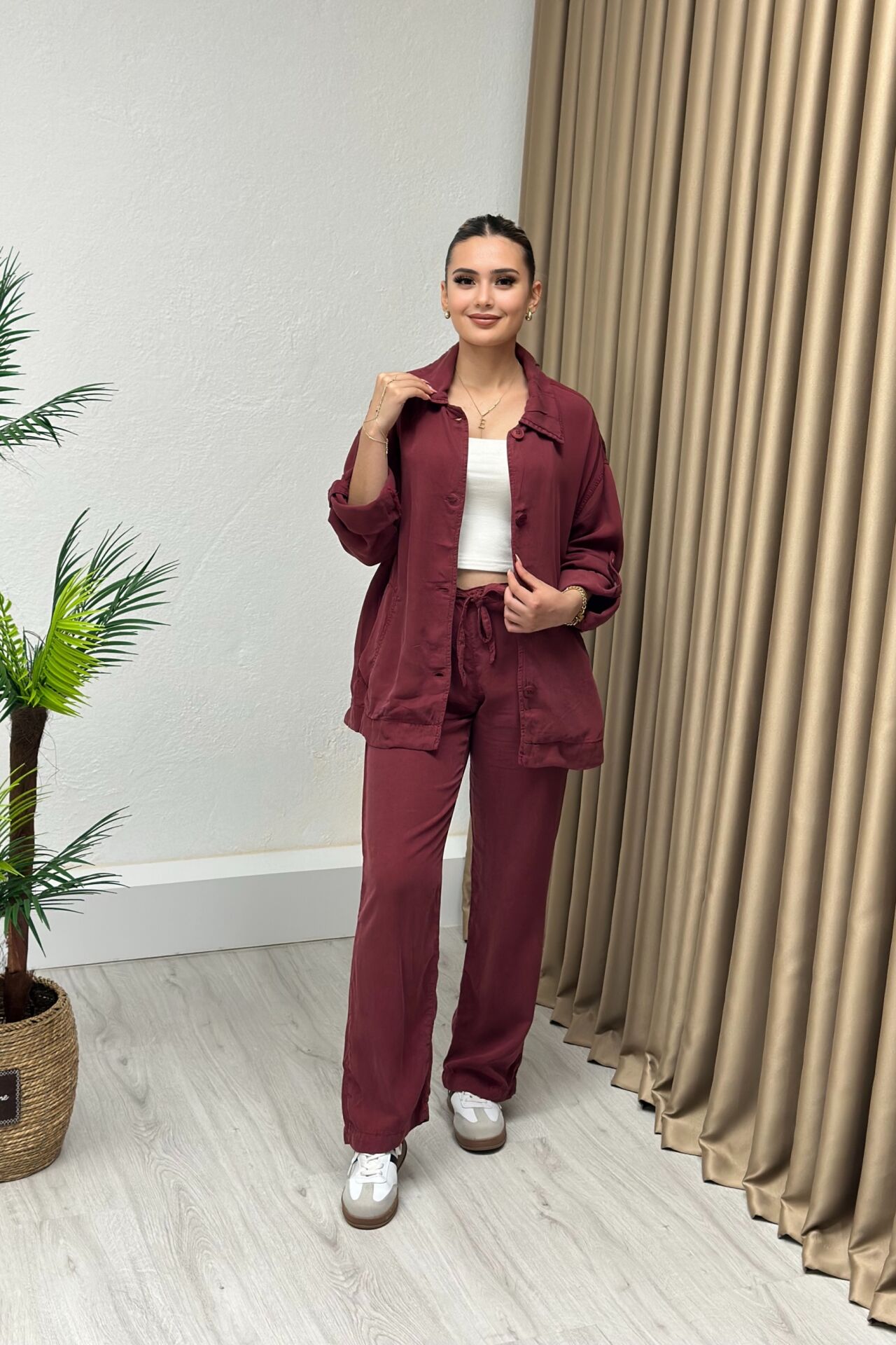 Premium Kalite Tensel Kumaş Takım Bordo