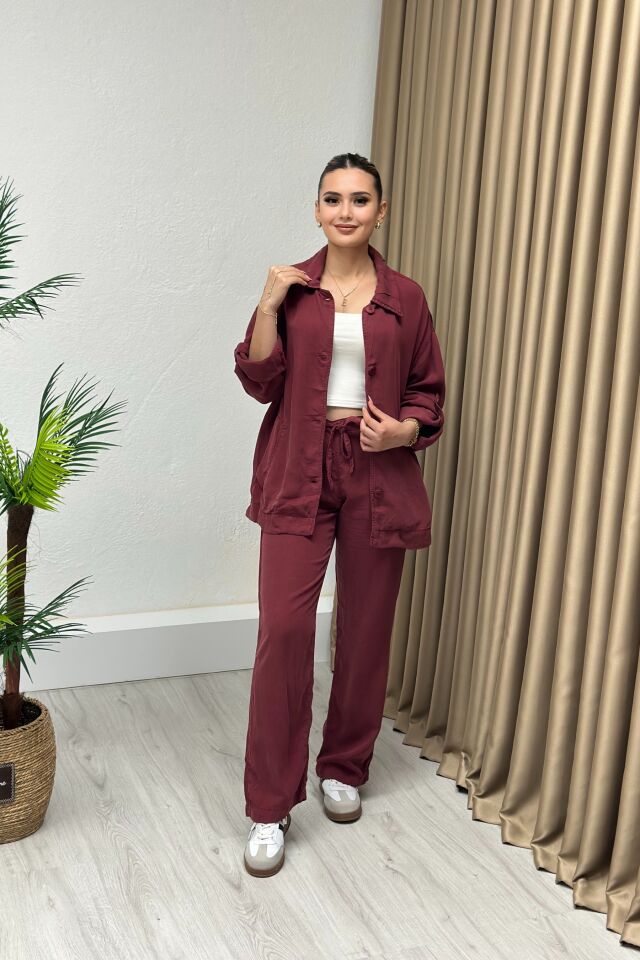 Premium Kalite Tensel Kumaş Takım Bordo