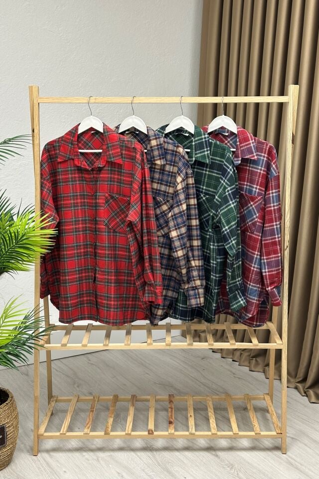 Oversize Yün Ekose Gömlek Yeşil