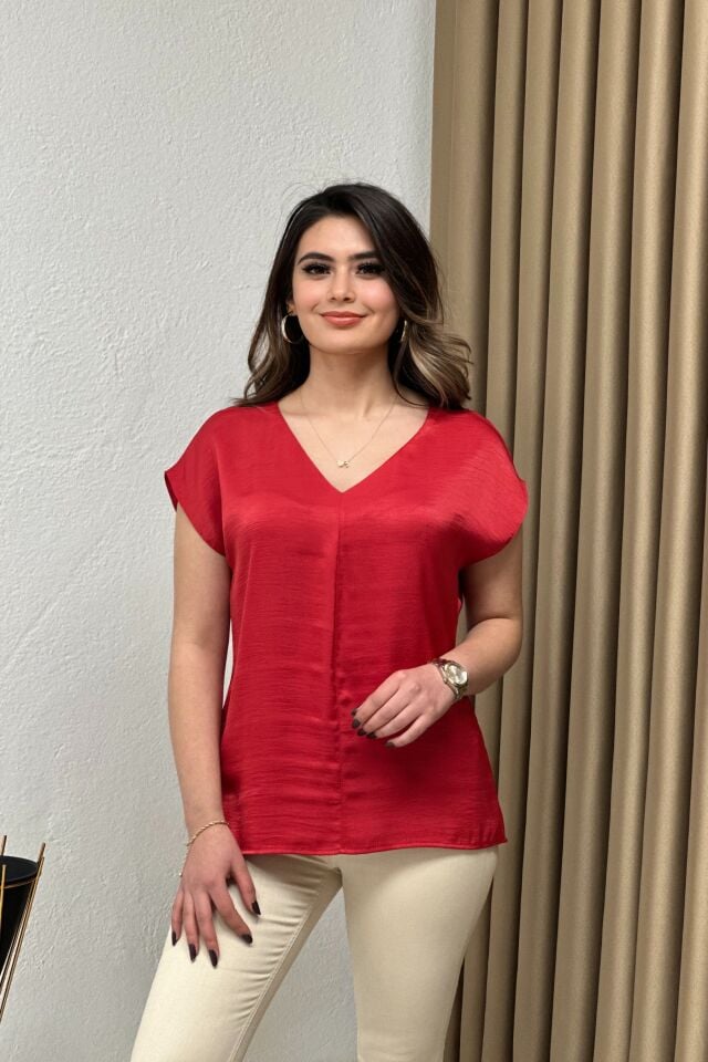 Saten Ayrobin Bluz Kırmızı