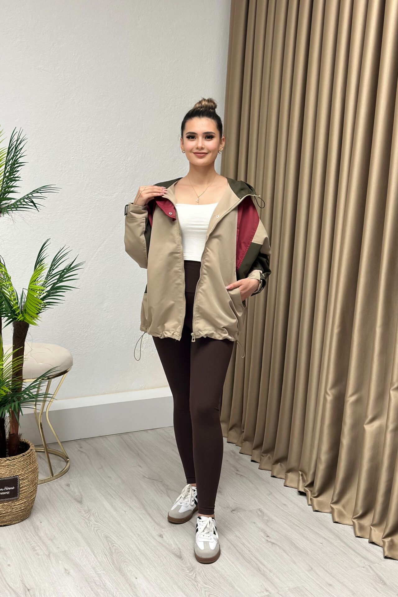 Premium Kalite Bondit Kumaş Kapşonlu Trençkot