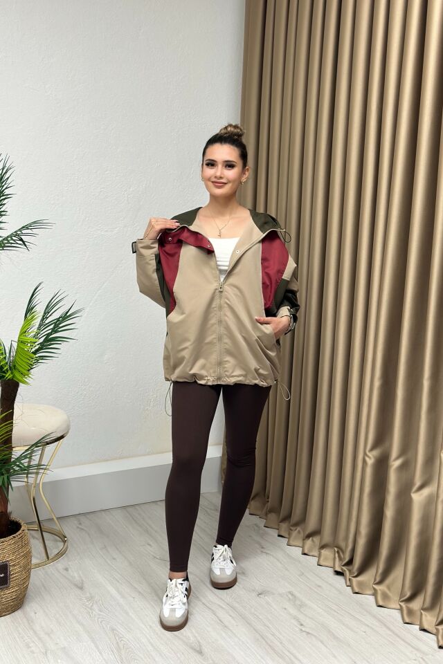 Premium Kalite Bondit Kumaş Kapşonlu Trençkot