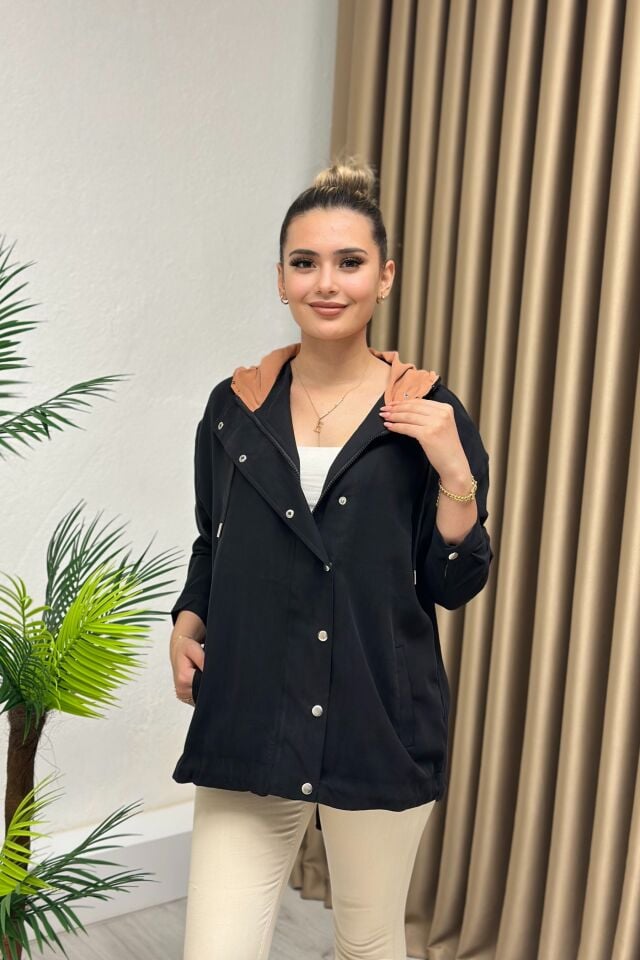 Premium Kalite Pamuk Tensel Kumaş Trençkot Siyah