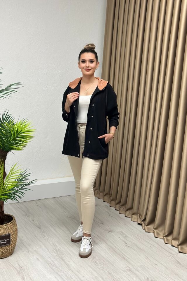 Premium Kalite Pamuk Tensel Kumaş Trençkot Siyah