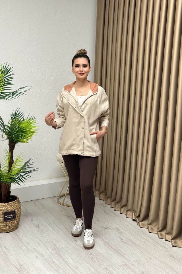 Premium Kalite Pamuk Tensel Kumaş Trençkot Bej