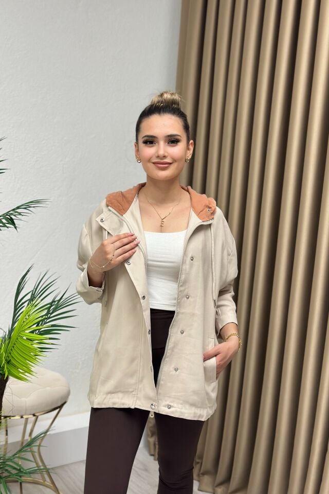 Premium Kalite Pamuk Tensel Kumaş Trençkot Bej