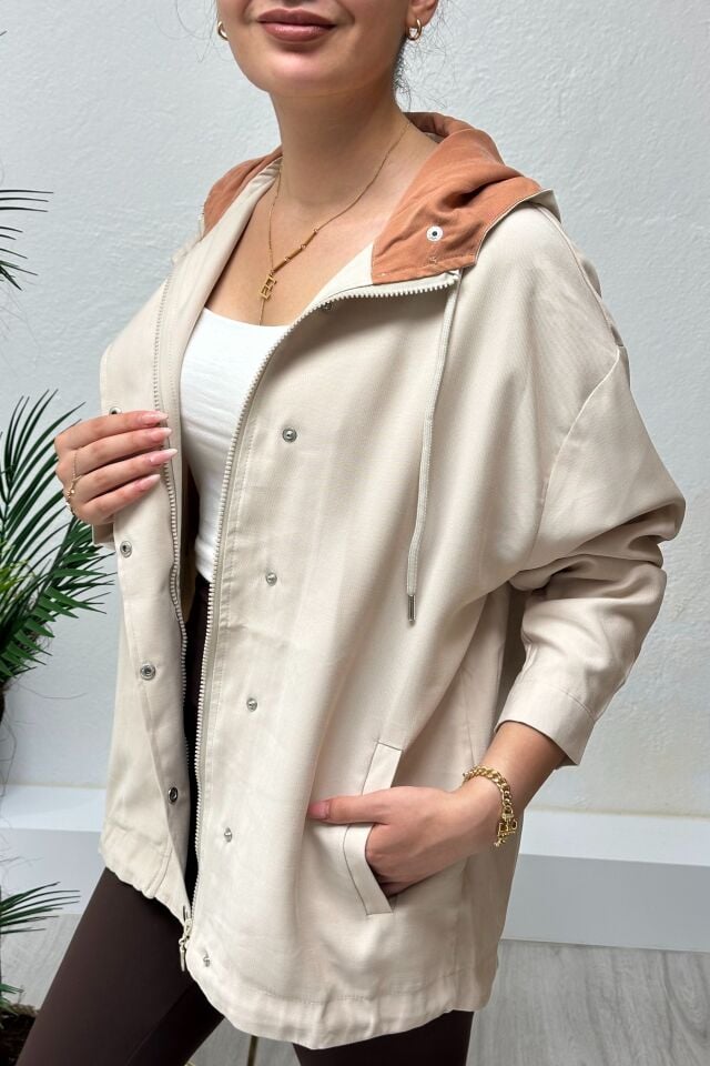 Premium Kalite Pamuk Tensel Kumaş Trençkot Bej