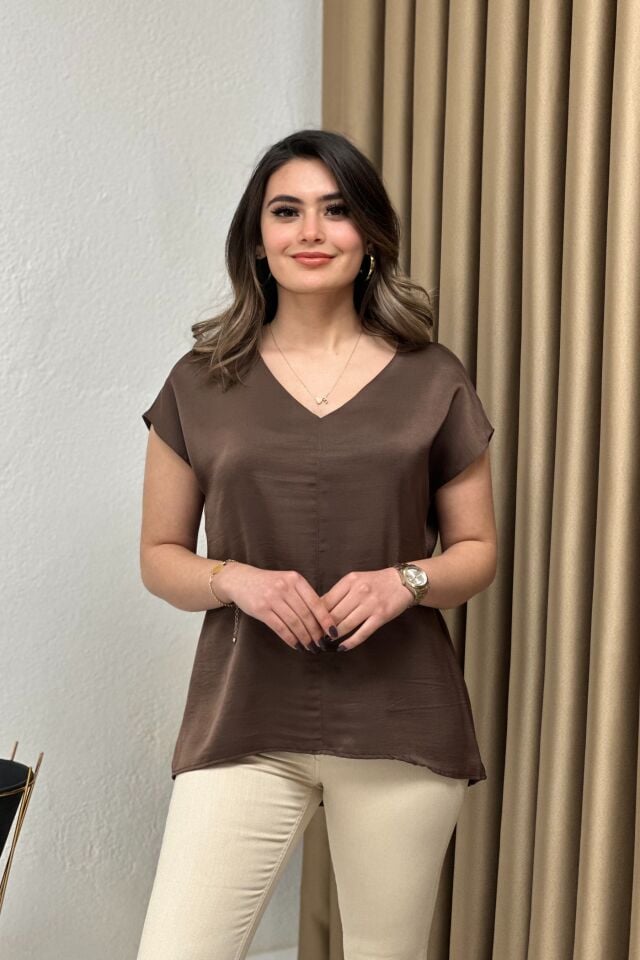 Saten Ayrobin Bluz Acı Kahve