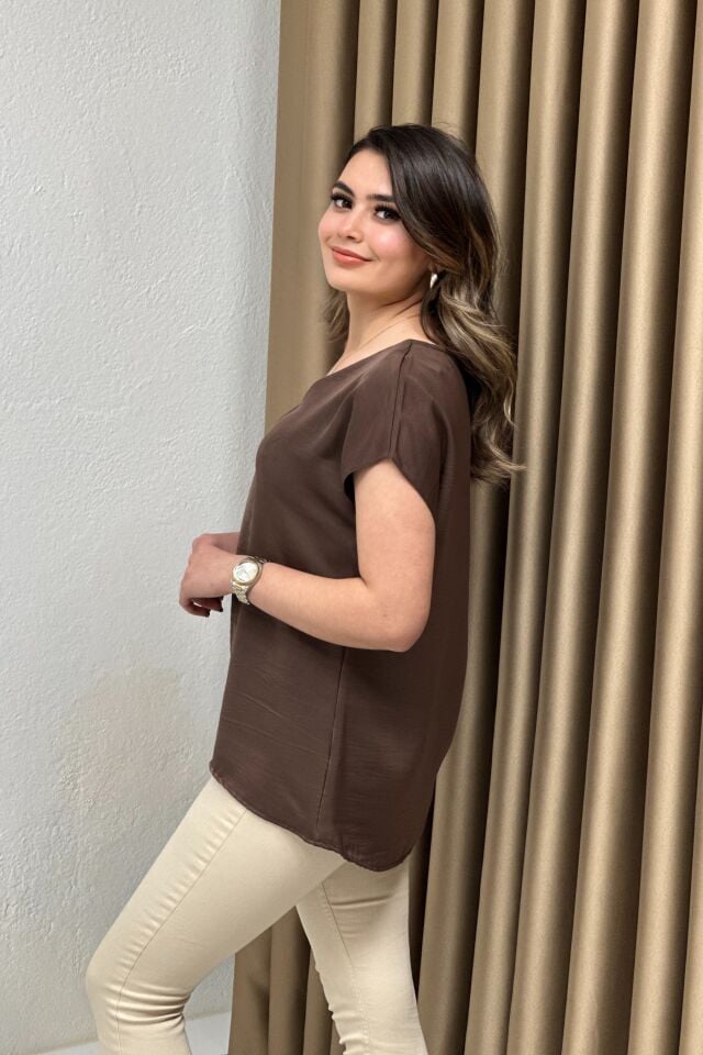 Saten Ayrobin Bluz Acı Kahve