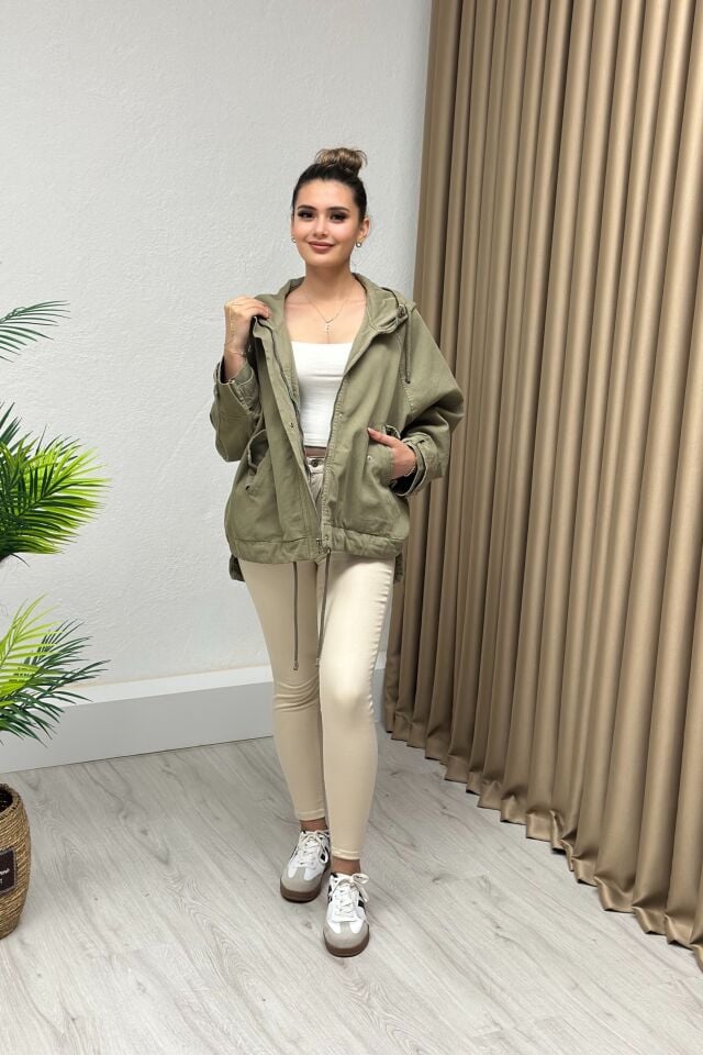 Lüx Kalite Gabardin Kapşonlu Trençkot