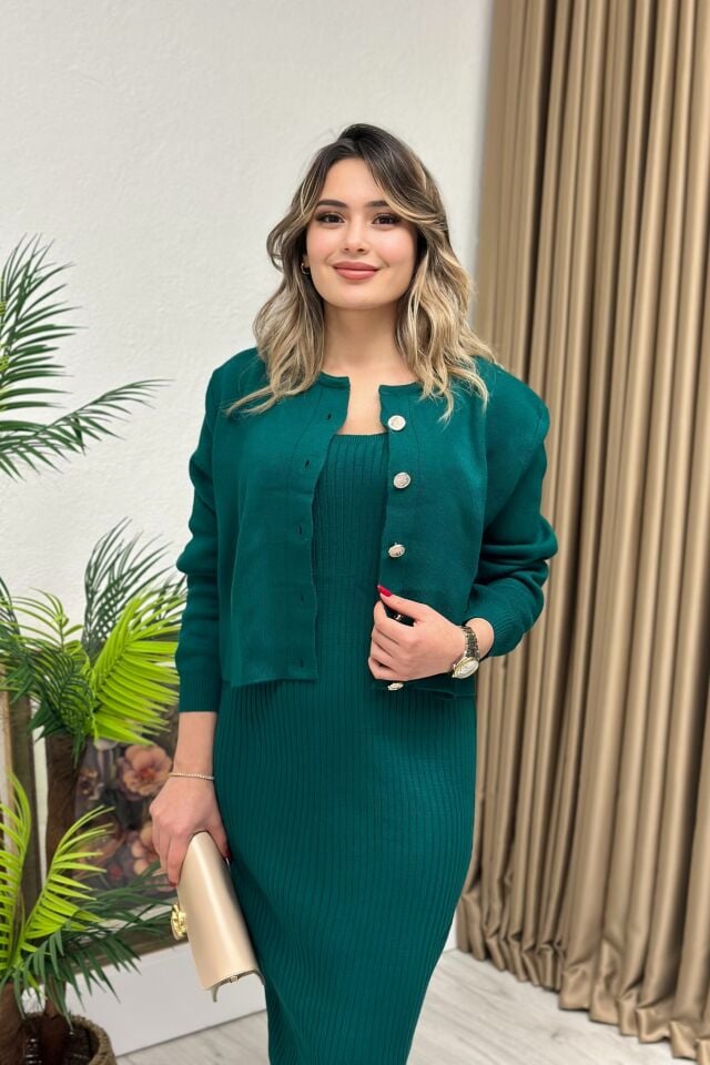 Triko Ceket Elbise İkili Takım Yeşil
