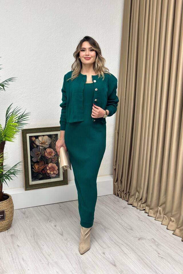 Triko Ceket Elbise İkili Takım Yeşil