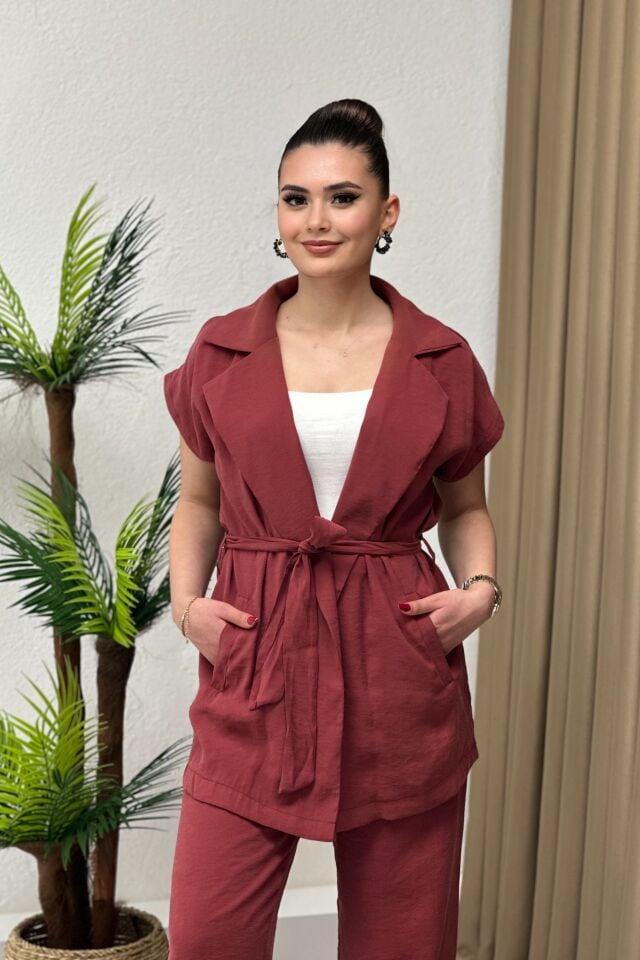 Premium Kalite Modal Kumaş Yelek Pantolon İkili Takım Kiremit