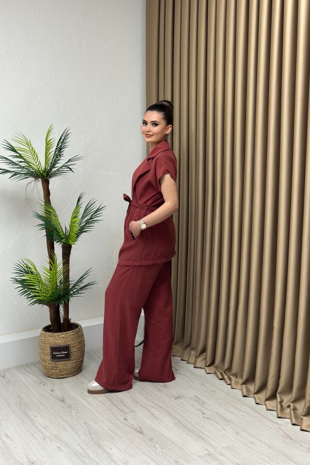 Premium Kalite Modal Kumaş Yelek Pantolon İkili Takım Kiremit