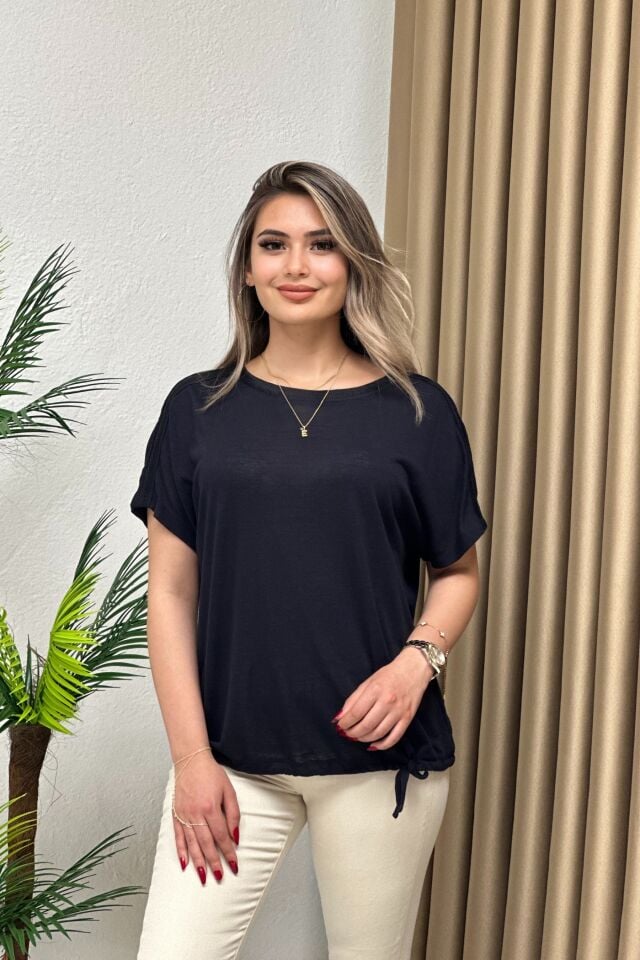 Orjinal Marka Bağcıklı Bluz Koyu Lacivert(Navy)