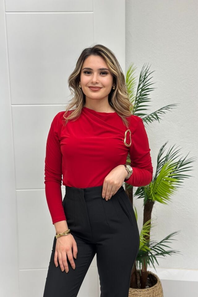 Sandy Kumaş Gold Detaylı Bluz Kırmızı