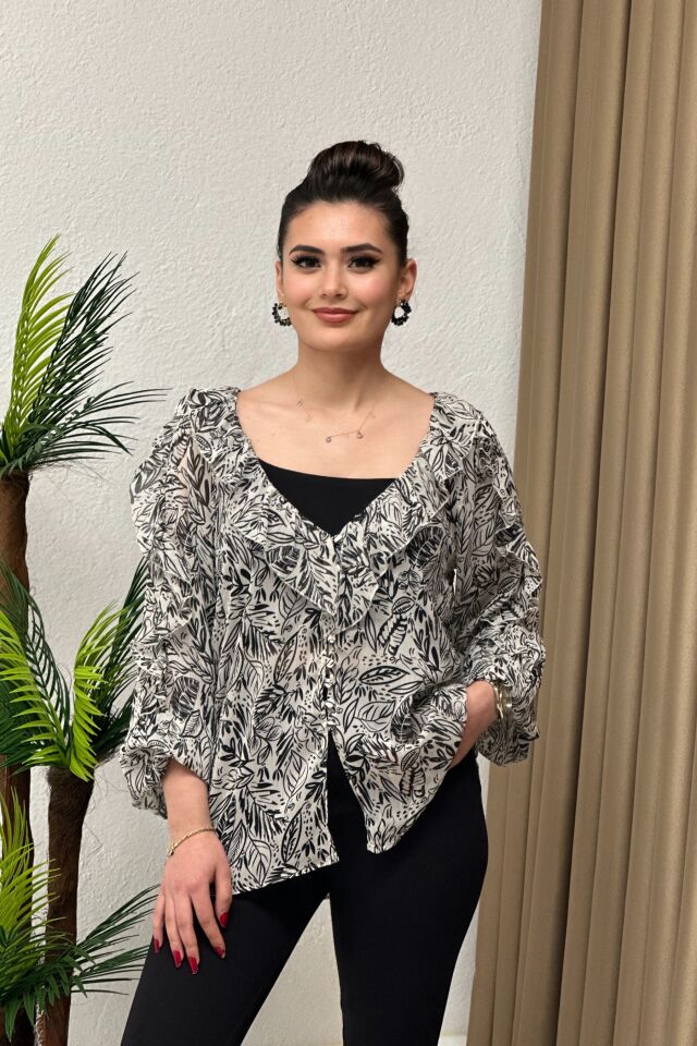 ZR Desenli Tül Bluz