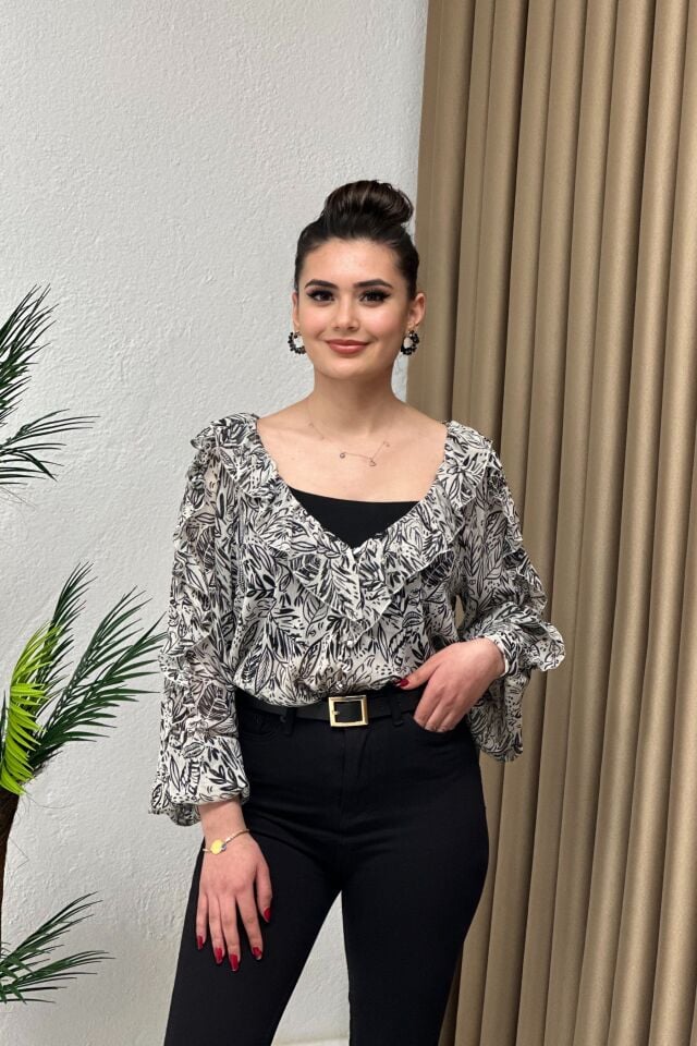 ZR Desenli Tül Bluz